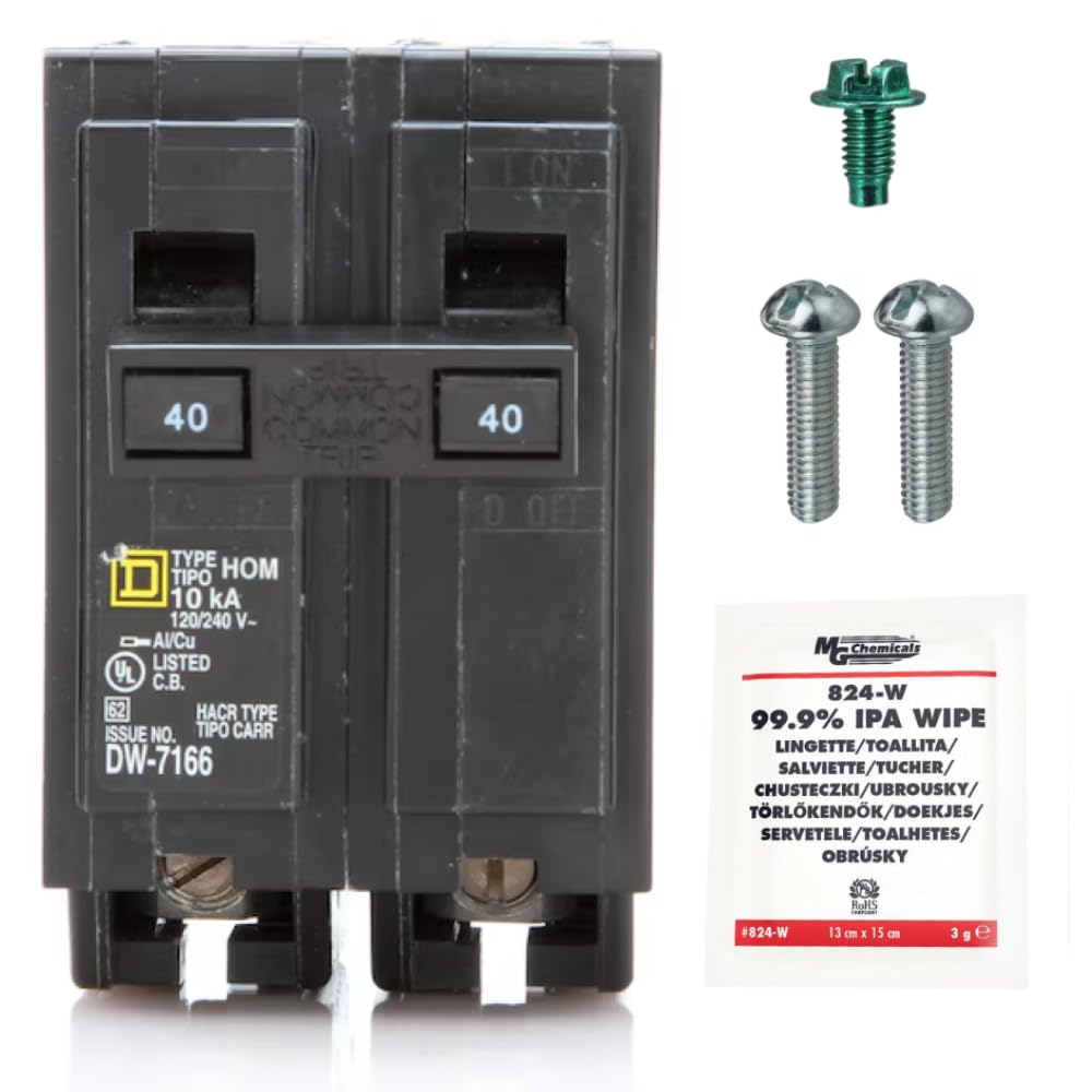 Photo 1 of FalconSupply Genuine Square D HOM240 Circuit Breaker Kit Bundle (1 Pack), 40 Amp (40A) Double Pole, 120/240V, 10kAIC, UL Listed, Plug-On for Homeline Load Centers & Panel Box, New Replacement