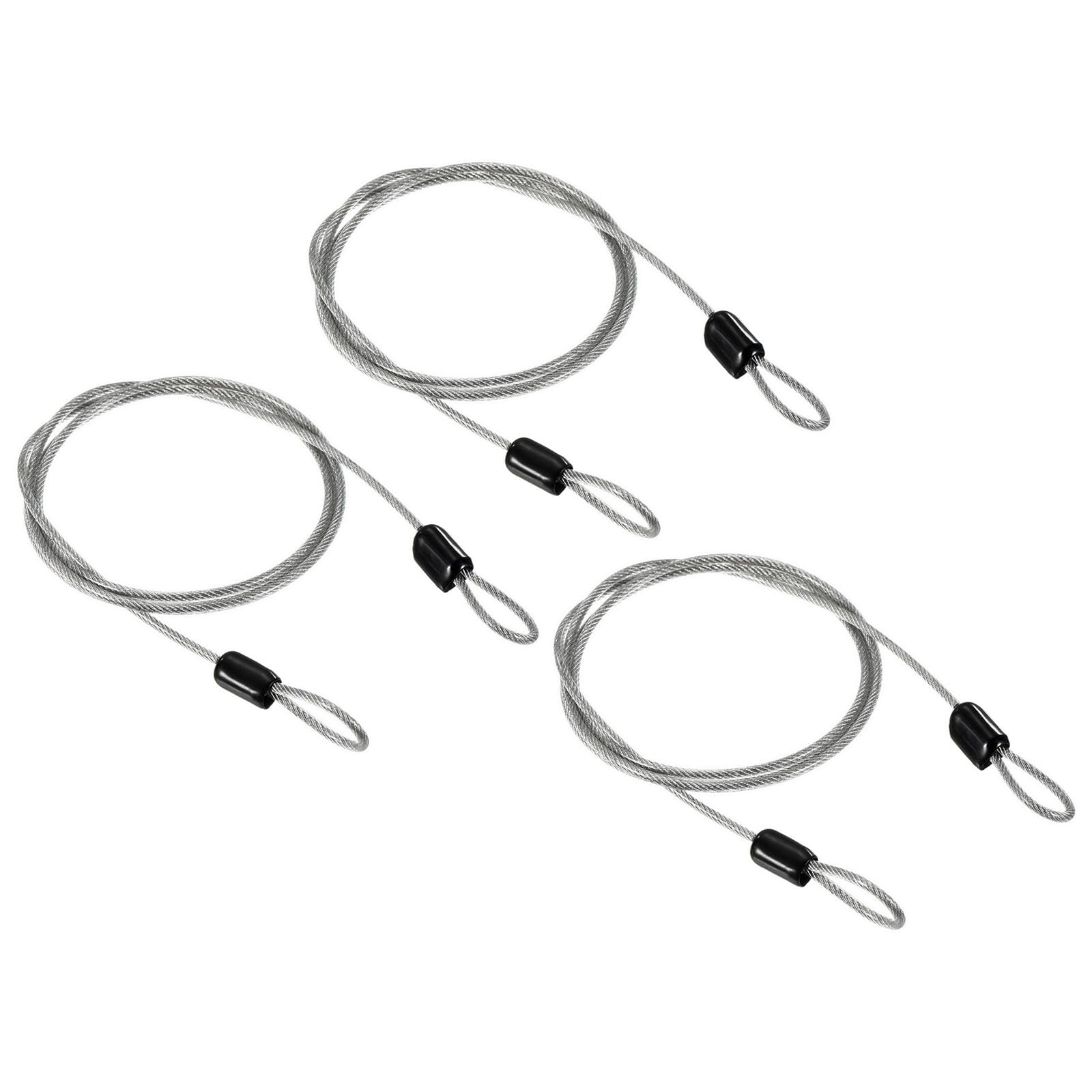 PATIKIL Security Cable 2.5mm x 1m/3.3ft, 3 Pack Coated Luggage Lock Wire Rope with Double Loop, Clear