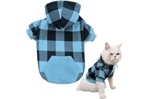 KOOLTAIL Plaid Dog Hoodie Pet Clothes Sweater with Hat and Pocket for Small Medium Large Size Dogs, Soft Winter Warm Dog Cold Weather Coat, Fleece Fall Dog Hooded Sweatshirt for Puppy Cats, Blue XS