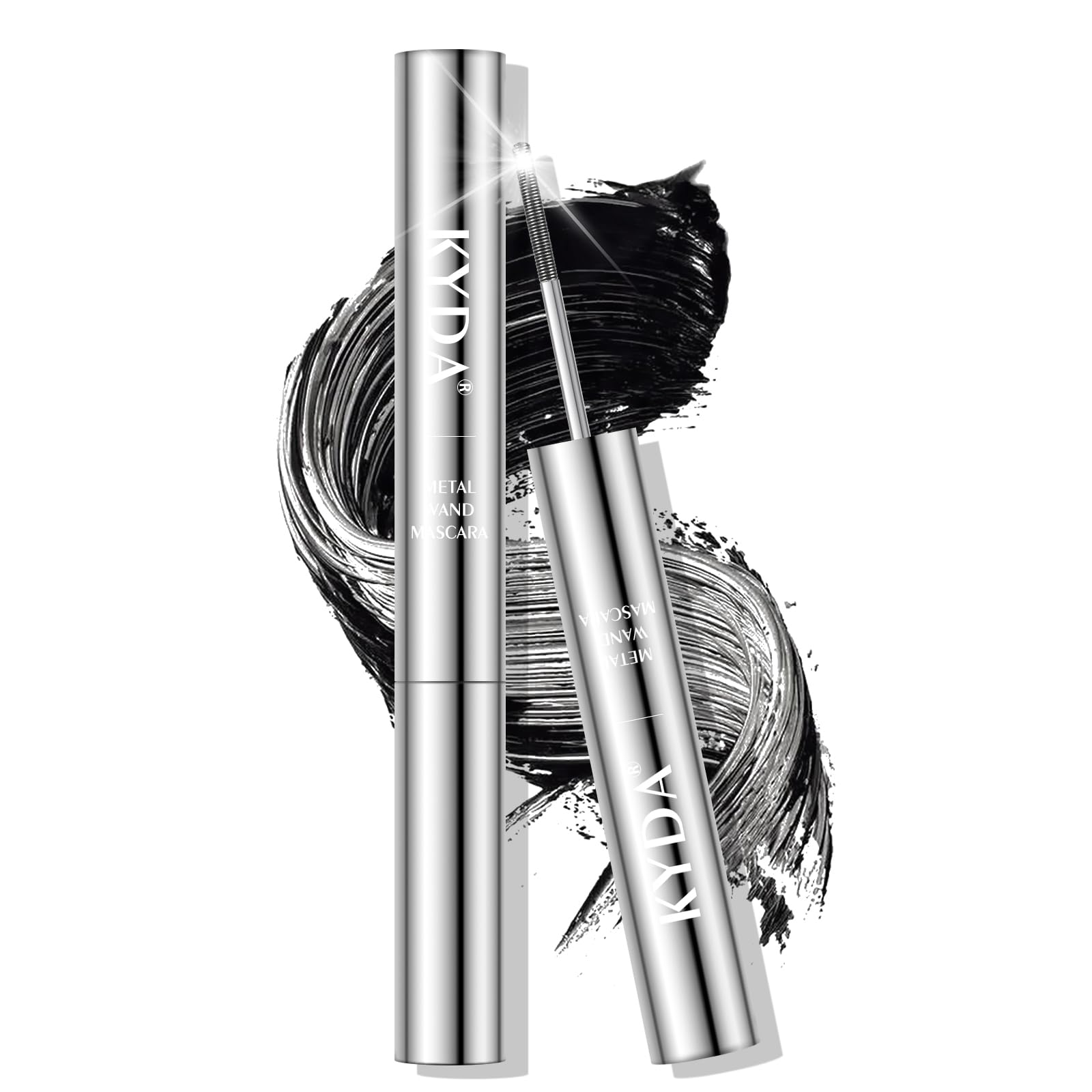 KYDA Black Washable Metal Mascara, Extra Slim Super Curling Voluming Eyelash, Bristleless Metal Brush Mascara, Lasting No Flaking Pigment