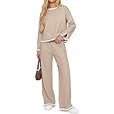 Sweetyweee Women's 2 Piece Sweater Set Long sleeve Knit Top Wide Leg Pants Lounge Sweatsuit Fall Winter Outfits with Pocket