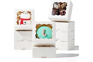 RomanticBaking 3.2" x 3.2" x 1.5" 100PCS Cookies, Soap, Chocolate Truffle, Donut, Macaron, Mini Bakery Boxes with Window