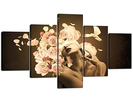 5 Pieces Sensual Woman And Flowers Print On Canvas Giclee Artwork For Wall Decor Waterproof Art For Wall Canvas Painting Wall Art For Bedroom The