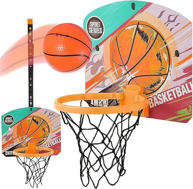 Kidoloop Basketball Hoop Indoor for Kids - 39.5CM Wall Mounted Over Door Basketball Hoop, Adjustable Backboard and Suction Mount, Indoor and Outdoor Basketball Set for Boys and Girls Ages 3+ Years