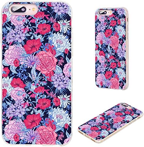 iPhone 8 Plus Case,iPhone 7 Plus Case,VoMotec [Floral Series] Anti-Scratch Ultra Thin Flexible Soft TPU Full Protective Cover Case for iPhone 7 8 Plus 5.5,Roses Poppies Bluebells Peony Lily on Dark