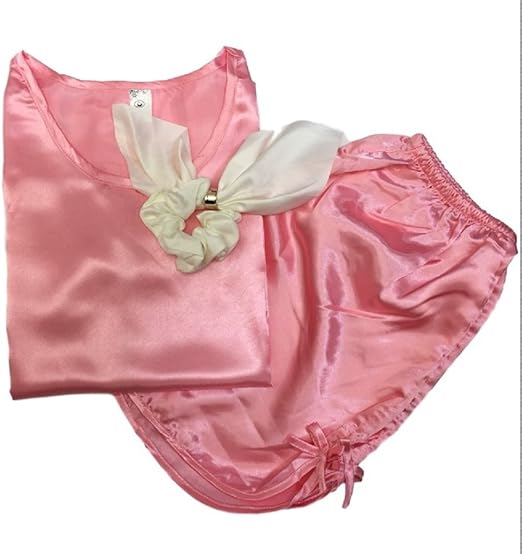 Amazon J B ナイトウェア パジャマ ノースリーブ ショートパンツ セットアップ シュシュ ３点セット レディース M ピンク パジャマ ルームウェアセット 通販