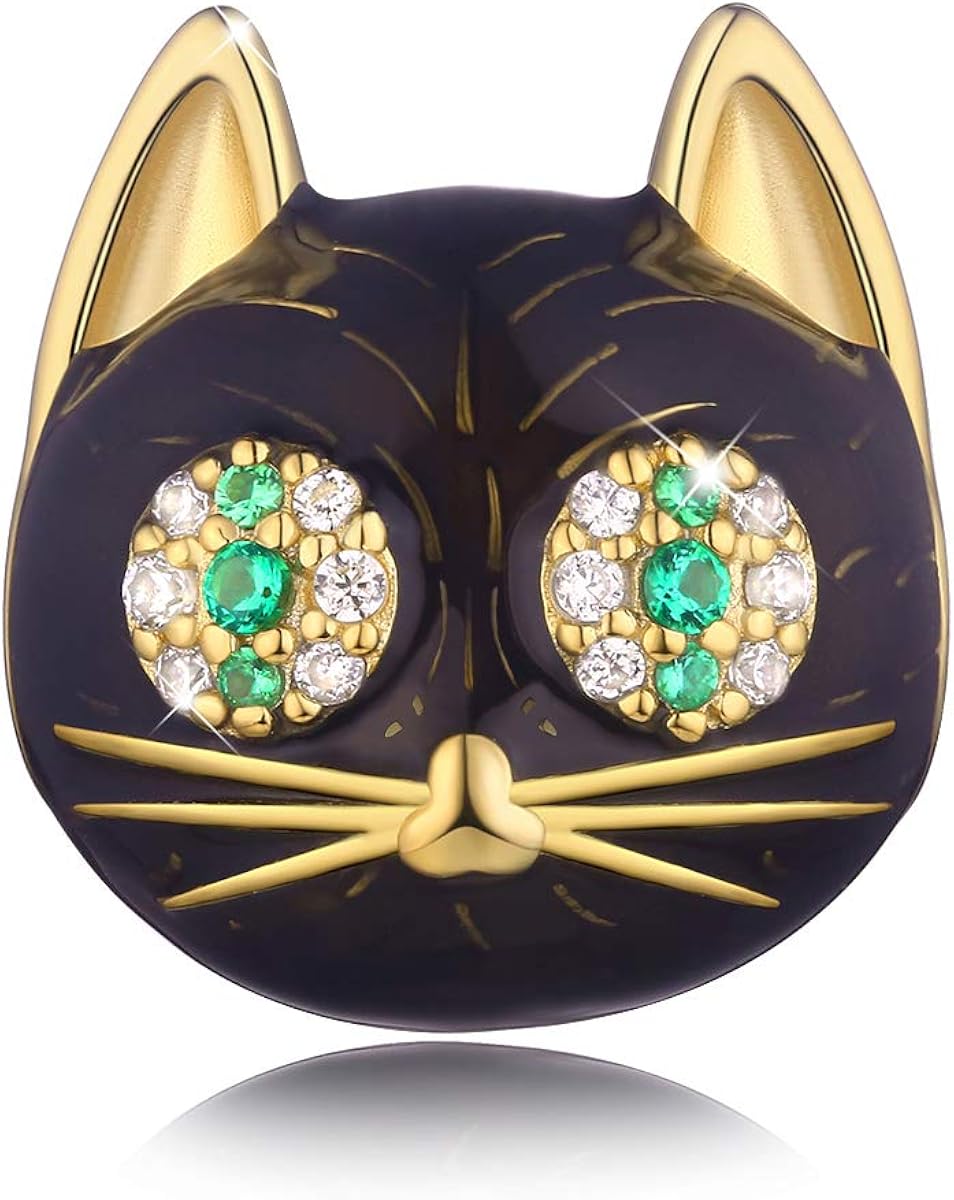 Black Cat Charm in 925 Sterling Silver with Black Enamel
