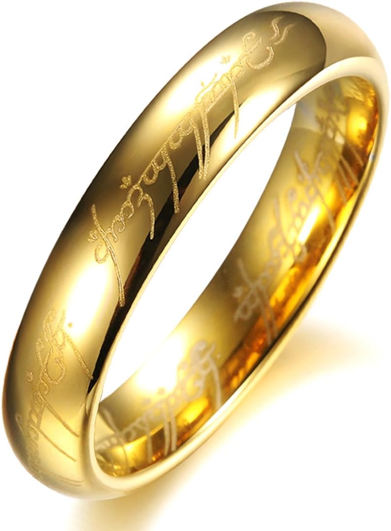 COPAUL Pure Tungsten Carbide 18K Gold Plated Lord of The Rings with Bible Engaved Couple Ring Wedding Band