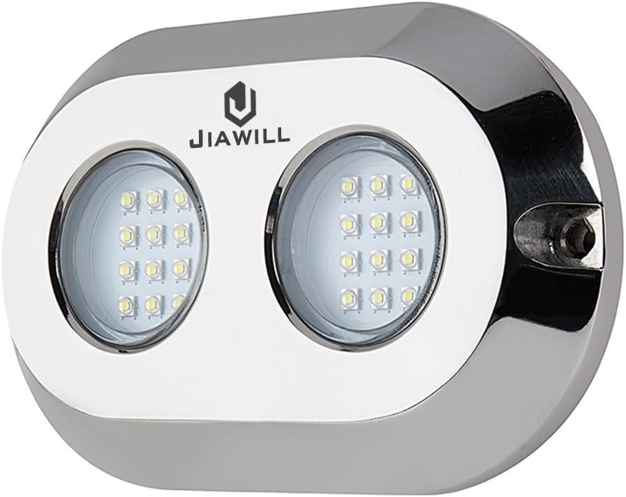 Jiawill 120W CREE LED Surface Mount Underwater Boat Lights 316L Stainless Steel with Internal Driver,Overheat Protection,White,Blue,Green,Red,Dual Color