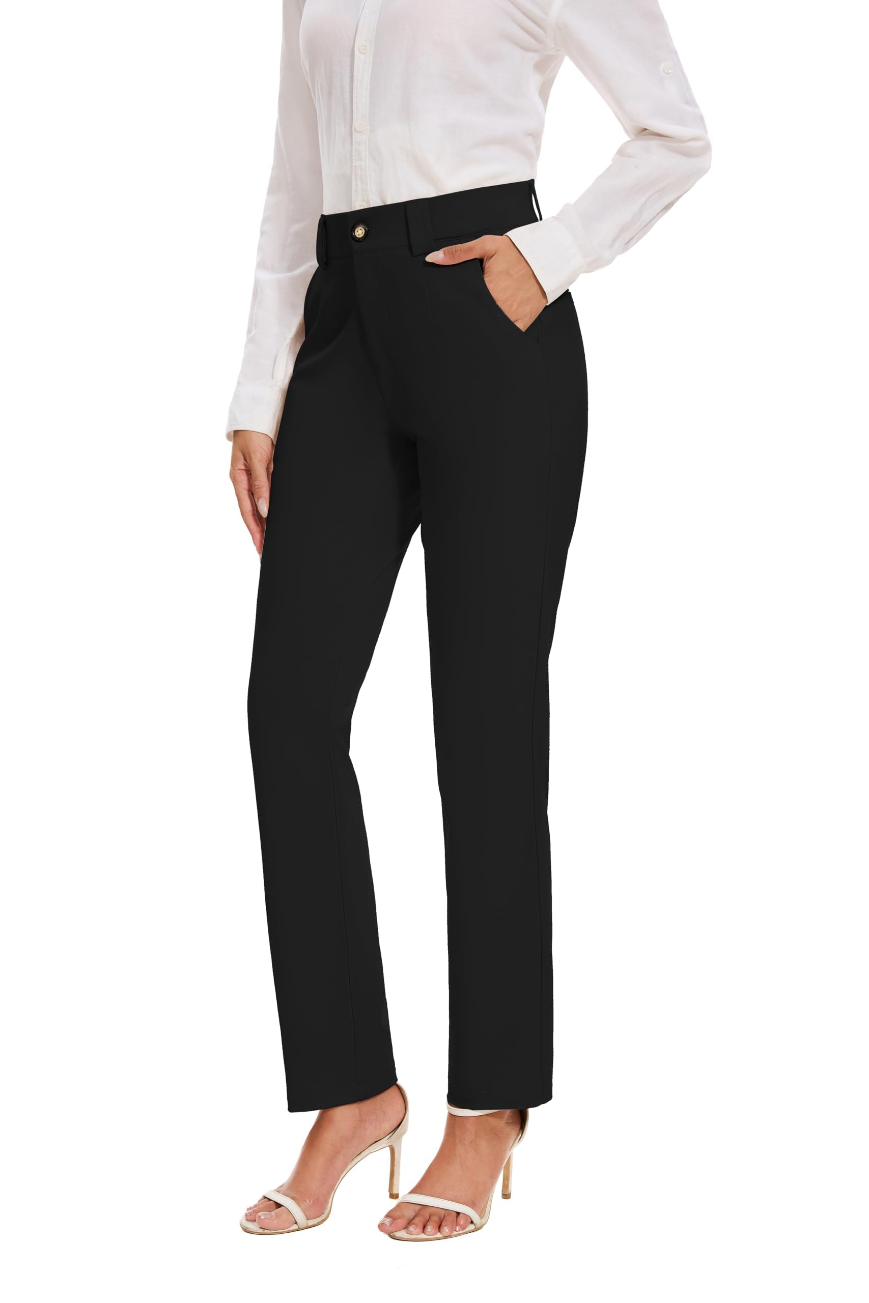 Photo 1 of ** UNKNOWN SIZE***KICZOY Women's Stretch Business Straight Leg Dress Pants with Pockets Wear to Work Casual Suitpants A-Black