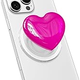 Svanove Heart Magnetic Phone Grip Compatible with Magsafe Phone Grip Holder, Cute Collapsible Glass Grips Stand Kickstand for iPhone Samsung, 3D Crystal Glitter Love Mag Safe Holder, Neon Hot Pink