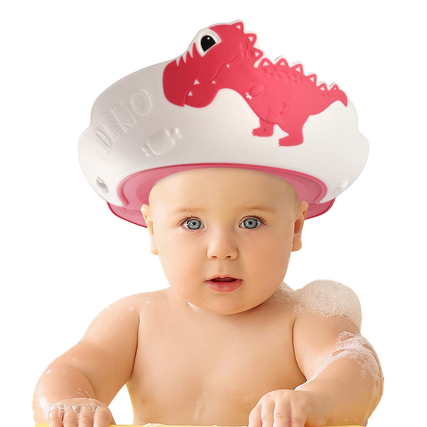 FUNUPUP Baby Shower Cap, Kids Shampoo Shower Bath Cap Adjustable Hair Washing Shampoo Shield Baby Visor for Eyes and Ears Protector Red