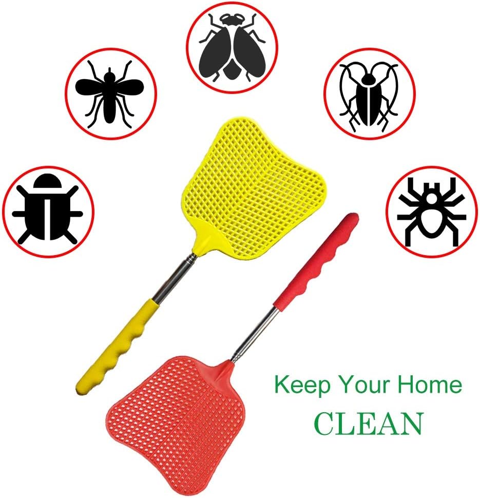 4pcs Telescopic Fly Swatters Durable Plastic Heavy Duty Flyswatter with Stainless Steel Handle 4 Colors: Garden & Outdoor