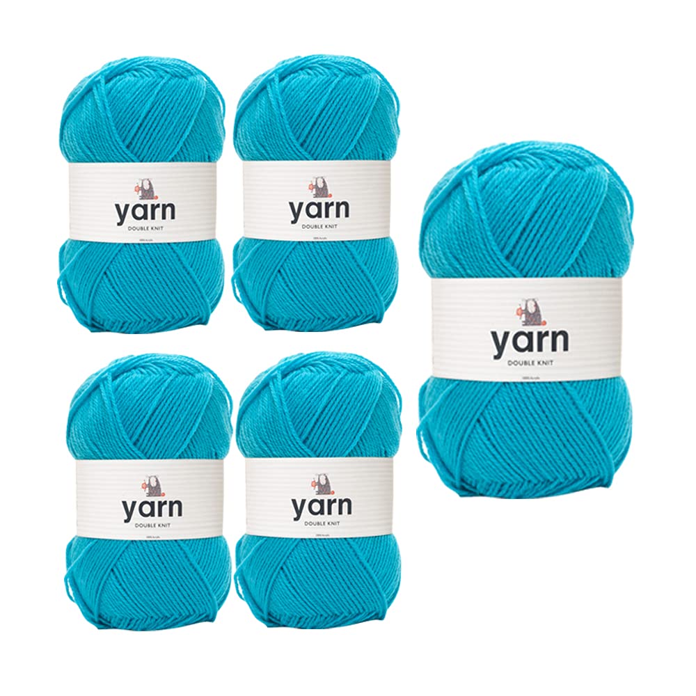 Korbond DK Turquoise Yarn - 5 x 100g Acrylic Wool - Lightweight, Hypoallergenic & Durable Double Knit Crochet Yarn Knitting Wool (1450m Total) — image 1