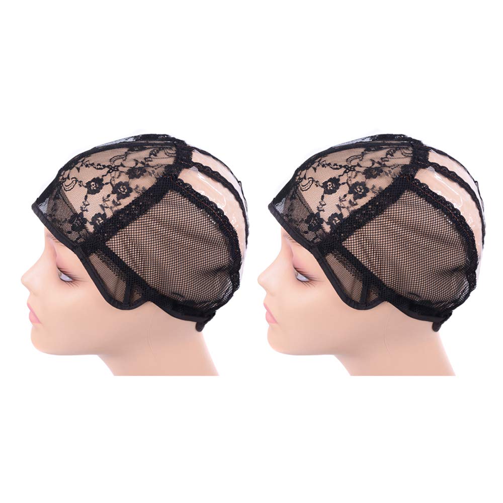 2 pcs/lot Wig Caps for Making Wigs with Elastic Band on the Back Easy Weaving Wig Caps with Plastic (Black L23 inch)