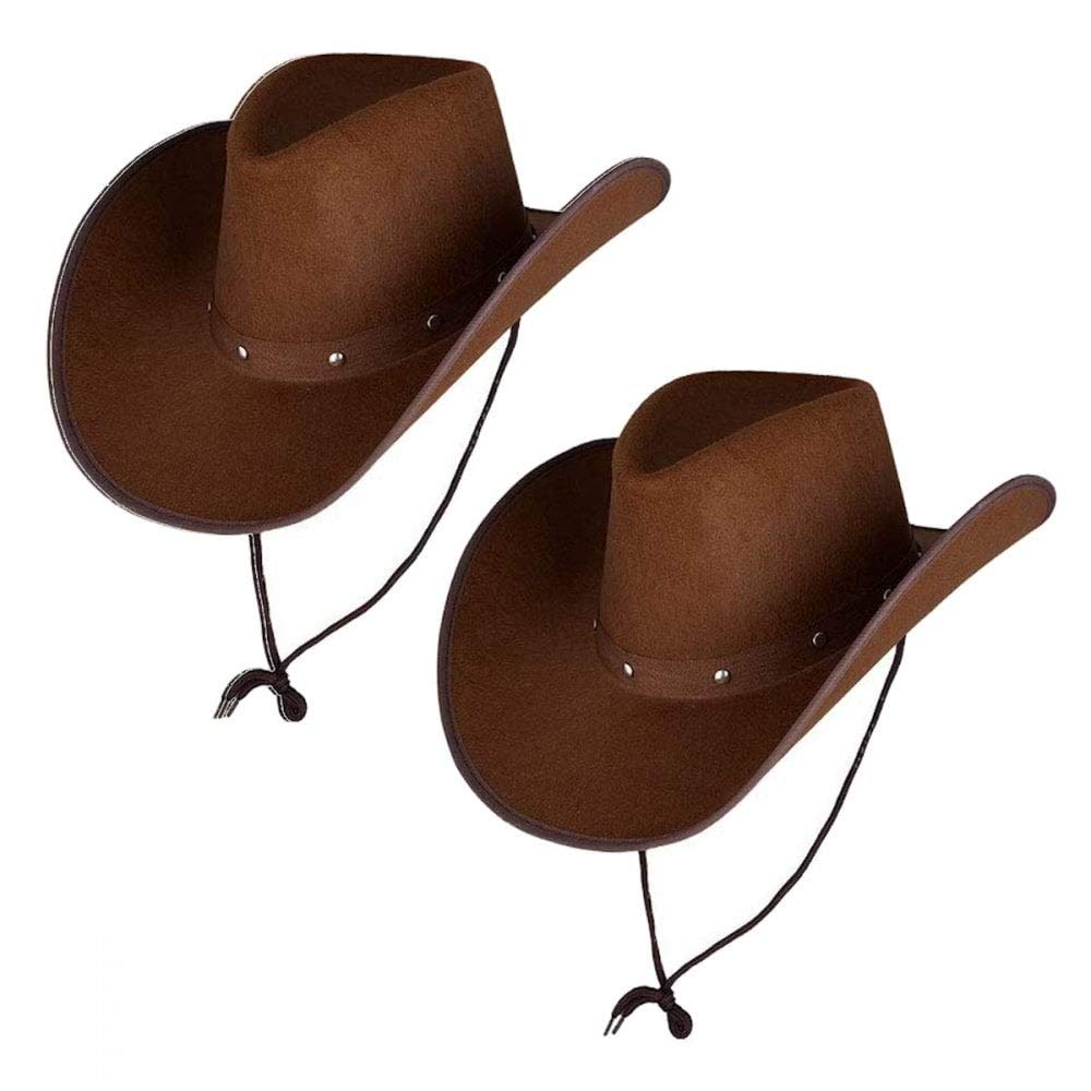 2 X Texan Cowboy Dark Brown Hats - Adult Accessory Set