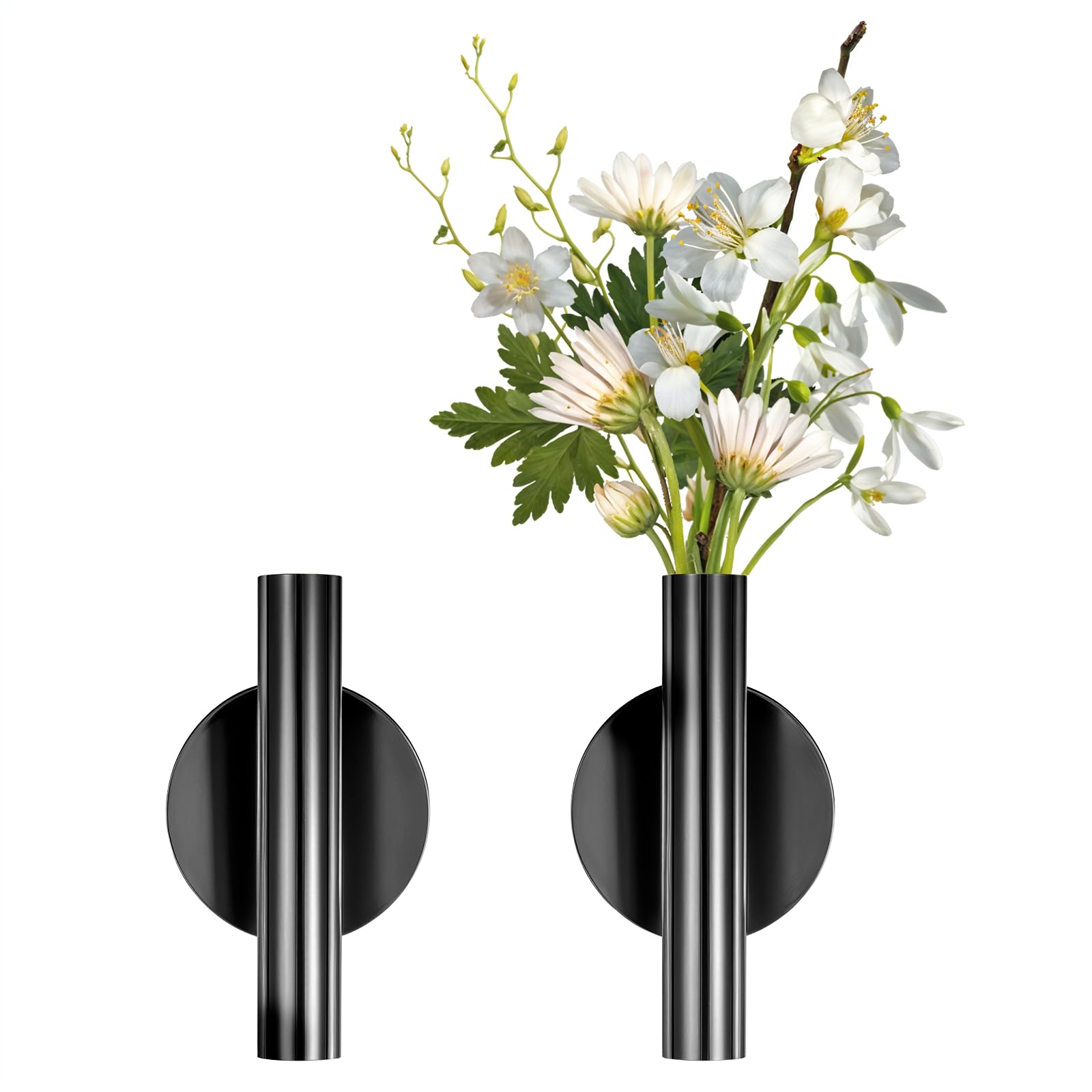 Photo 1 of *UNTESTED*
2 PCS Wall Flower Vase, Wall Vase Black WallMounted Flower Tube Modern Dried Flowers Holder Walls Metal Tube Decoration Holder Walls Planter Hanging Vases for Dried Faux Fake Flowers Display