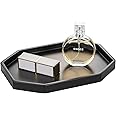Emibele Vanity Tray - Resin Bathroom Jewelry Ring Dish, Small Octagon Perfume Tray for Dresser Countertop, Candle Decorative Tray, Toilet Tank Kitchen Sink, Marble Home Decor, Matte Black