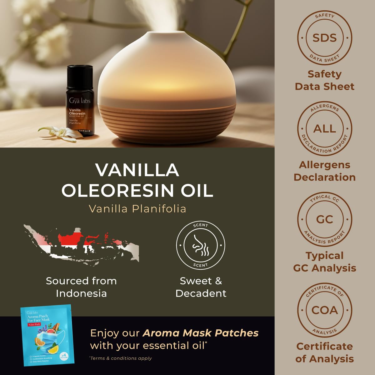 Gya Labs Vanilla Essential Oil - 0.34 Fl Oz - for Hair, Skin, Diffuser, Aromatherapy & DIY Candle Making Scent