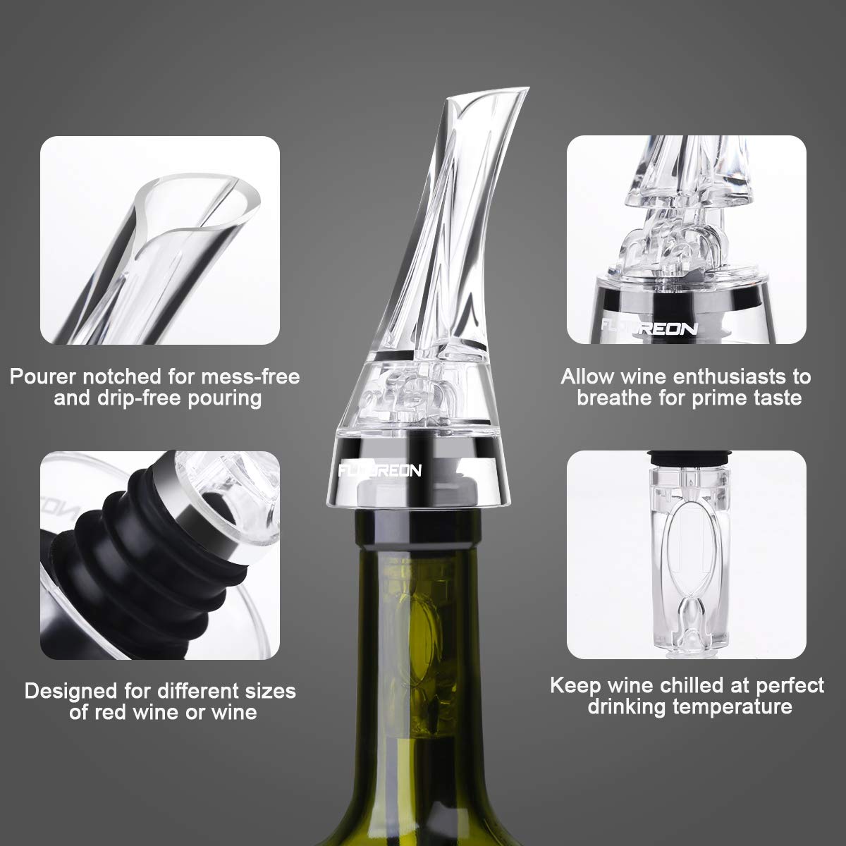 FLOUREON Weinausgießer Weinkühler Stab Weinbelüfter Chiller belüftend Pourer Flaschenausgießer