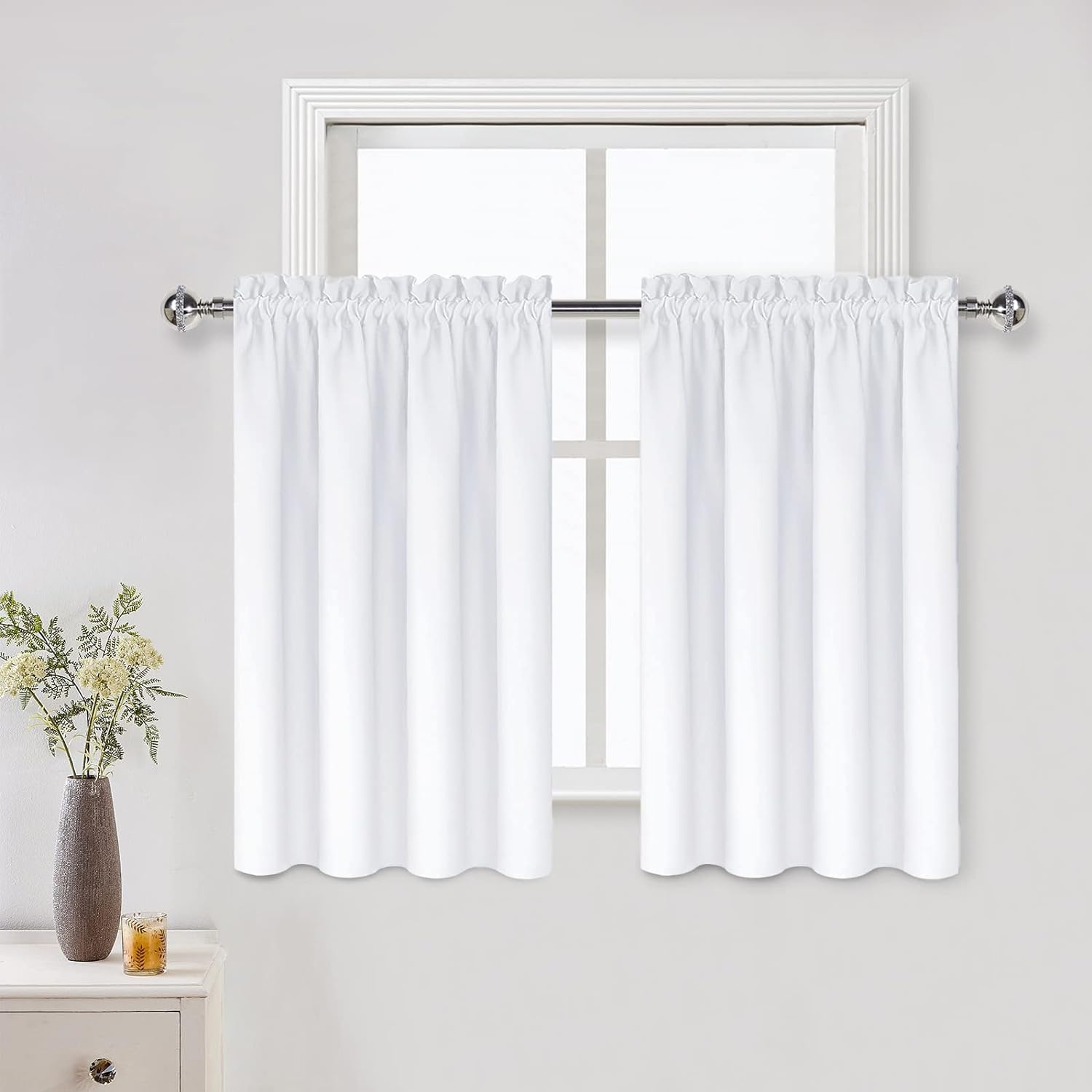 DWCN White Curtains for Living Room Thermal Insulated, 50% Light Blocking Curtains for Bedroom, Dining Room Window, W 52x L 36 Inch, Set of 2 Rod Pocket Curtain Panels Image DWCN White Curtains for Living Room Thermal Insulated, 50% Light Blocking Curtains for Bedroom, Dining Room Window, W 52x L 36 Inch, Set of 2 Rod Pocket Curtain Panels Image