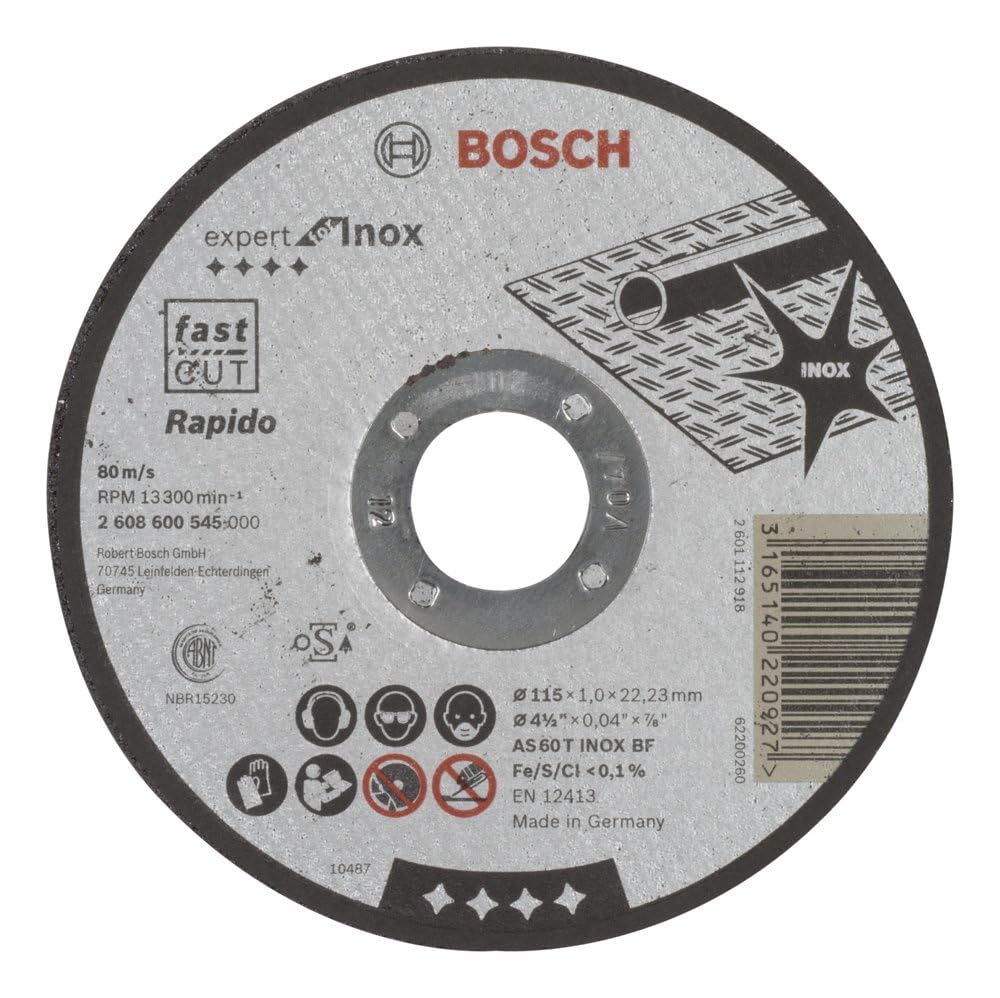 Bosch 1x PRO Stainess Steel and Metal Longlife Thin Cutting Disc for Small Angle Grinder and Bore 22.23 mm (for Steel, Stainless steel, Ø 115 mm, Professional Accessory Small Angle Grinder)