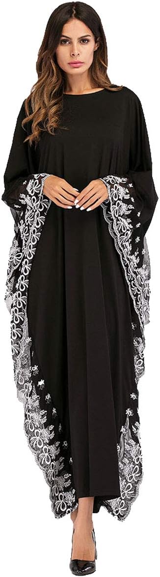Women Farasha Kaftan Dress - Arabic Islamic Oversized Long Maxi Dresses Round Neck Abaya Jilbab