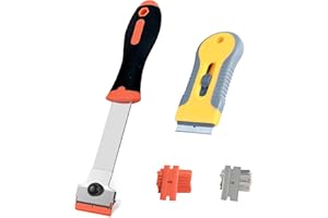BURBIFRO 2 Pack Razor Blade Scraper with 20 Plastic and 20 Metal Blades for Removing Paint, Grease from Windshield, Registration Sticker, Glass Top Stove Cooktop Scraper