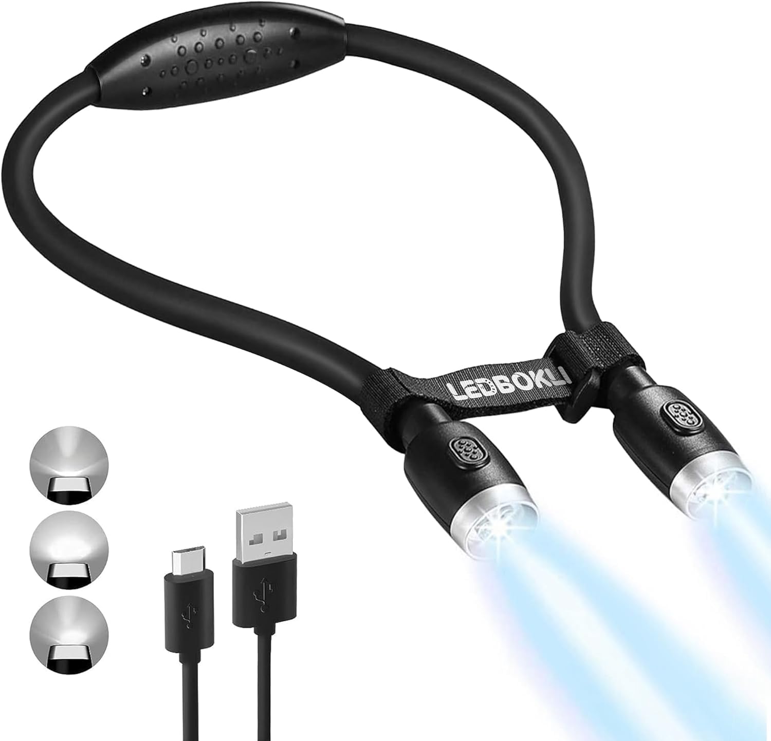 LEDBOKLI Updated Neck Light for Knitting, Portable Book Light for Reading in Bed with 4 Brightness Levels, Flexible Comfortable Soft Silicone Arms, Perfect for Craft, Knitting, Repairing (Black)