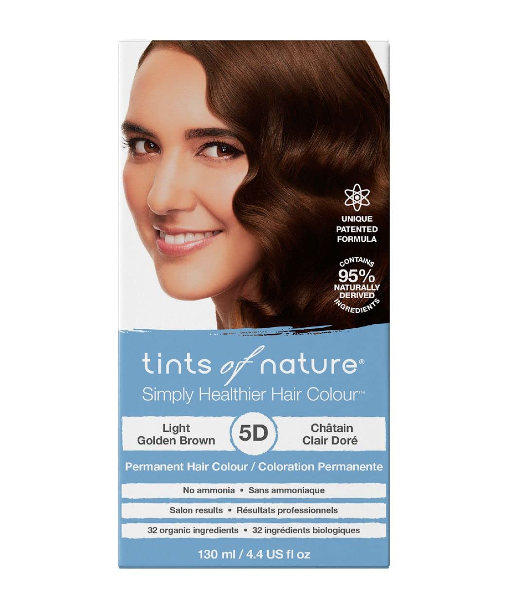 Tints of Nature 5D Light Golden Brown Permanent Hair Dye, Nourishes Hair and Covers Greys, Ammonia-Free, 130ml