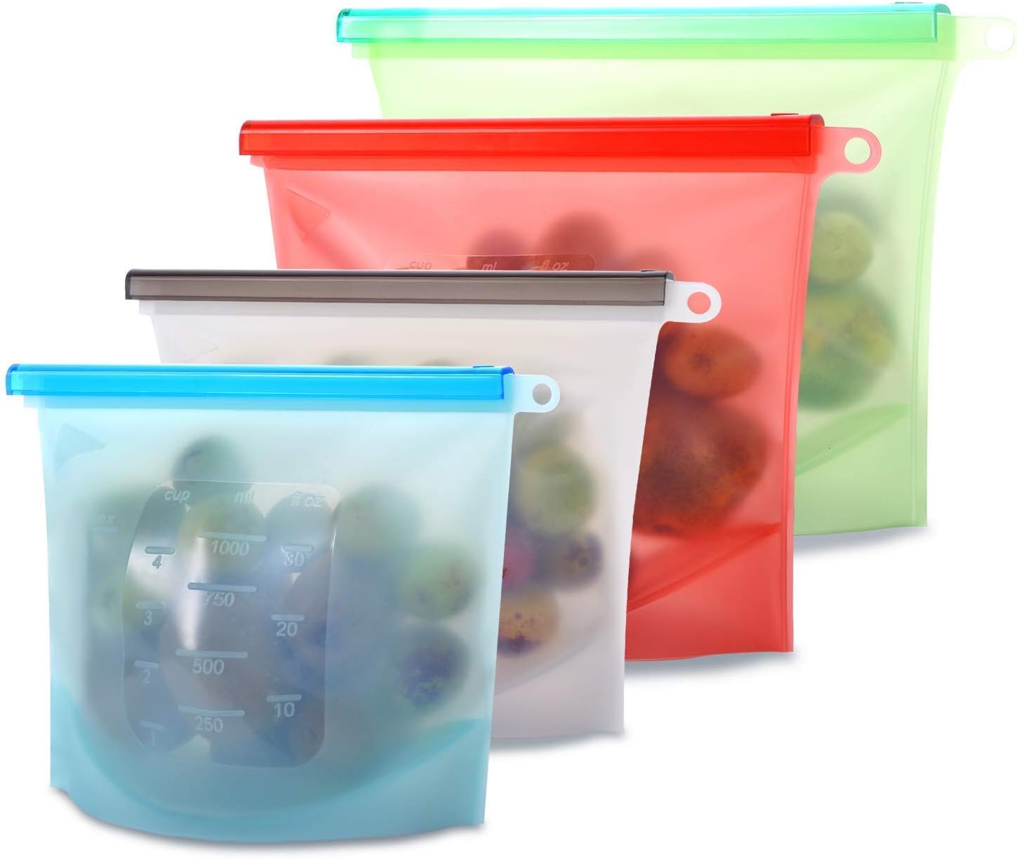 Reusable Silicone Food Storage Bags Airtight Seal Food Storage Container Leak-Proof Resealable Food Saver(2 Large & 2 Small)