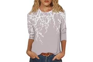 BARNRAE Custom t Shirts Women's Fashion Casual Seventh Sleeve Printed O-Neck Pullover T-Shirt Top