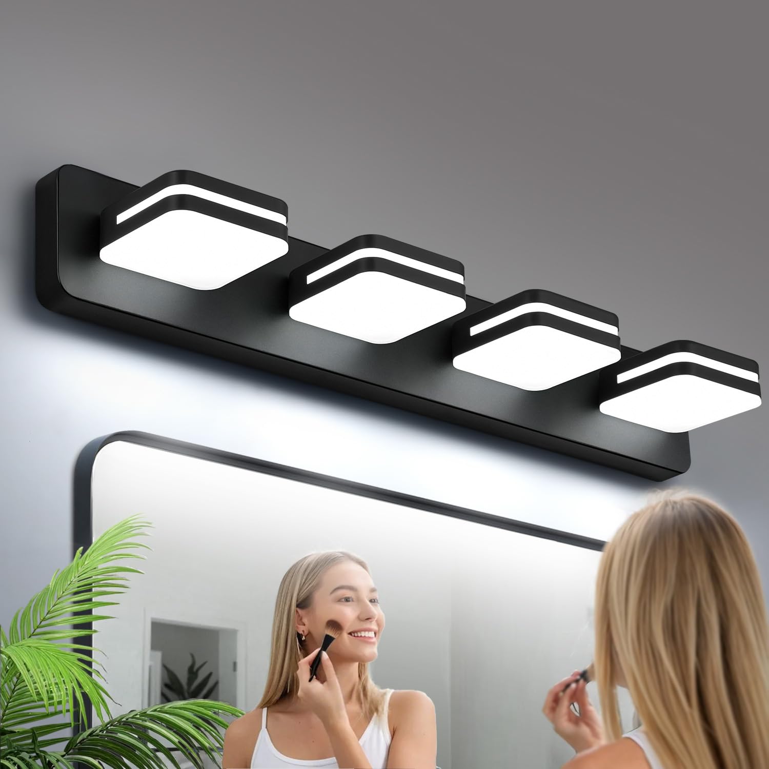 Photo 1 of 1600LM LED Modern Bathroom Vanity Light Fixtures, 360° Rotate Acrylic Matte Black Vanity Lights for Bathroom, Modern Wall Lighting Fixtures Over Mirror Kitchen Living Room (Natural White Light 5000K)
