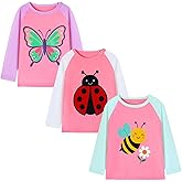 HILEELANG Toddler Girl Long Sleeve Graphic Tees, 100% Cotton, 3-Pack, 2-7 Years, Spring & Fall Layering Shirts