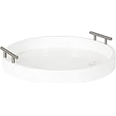 Kate and Laurel Lipton Modern Round Tray, 15.5 inch Diameter, White and Silver, Decorative Accent Tray for Storage and Displa