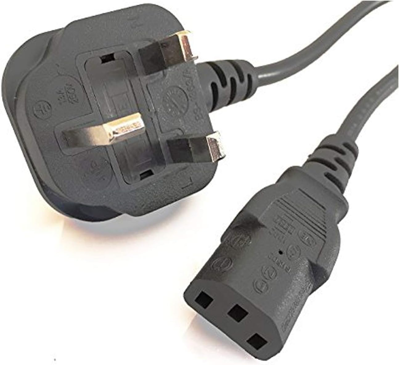 3 Prong power cable, kettle lead 2m, IEC C13 H05VV-F 0.75mm² 3G 13A, for TV Desktop, Mac, Computer, Printer, Projector