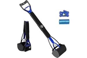 KARINA QURATZ 32" Pooper Scoopers for Large Small Dogs (Blue) Pets Pooper Scoopers with Long Handle Foldable Durable Lightweight Waste Pick Up Shovel Tools for Lawns Grass Dirt Gravel+Dog Poop Bag
