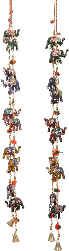 Rajkruti Handicraft Rajasthani Elephant Wall / Door Hanging Toran 2 Piece Set Showpiece (2 Cm X 2 Cm X 60 Cm, Wh264)