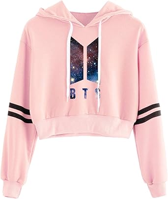 striped sleeve crop hoodie