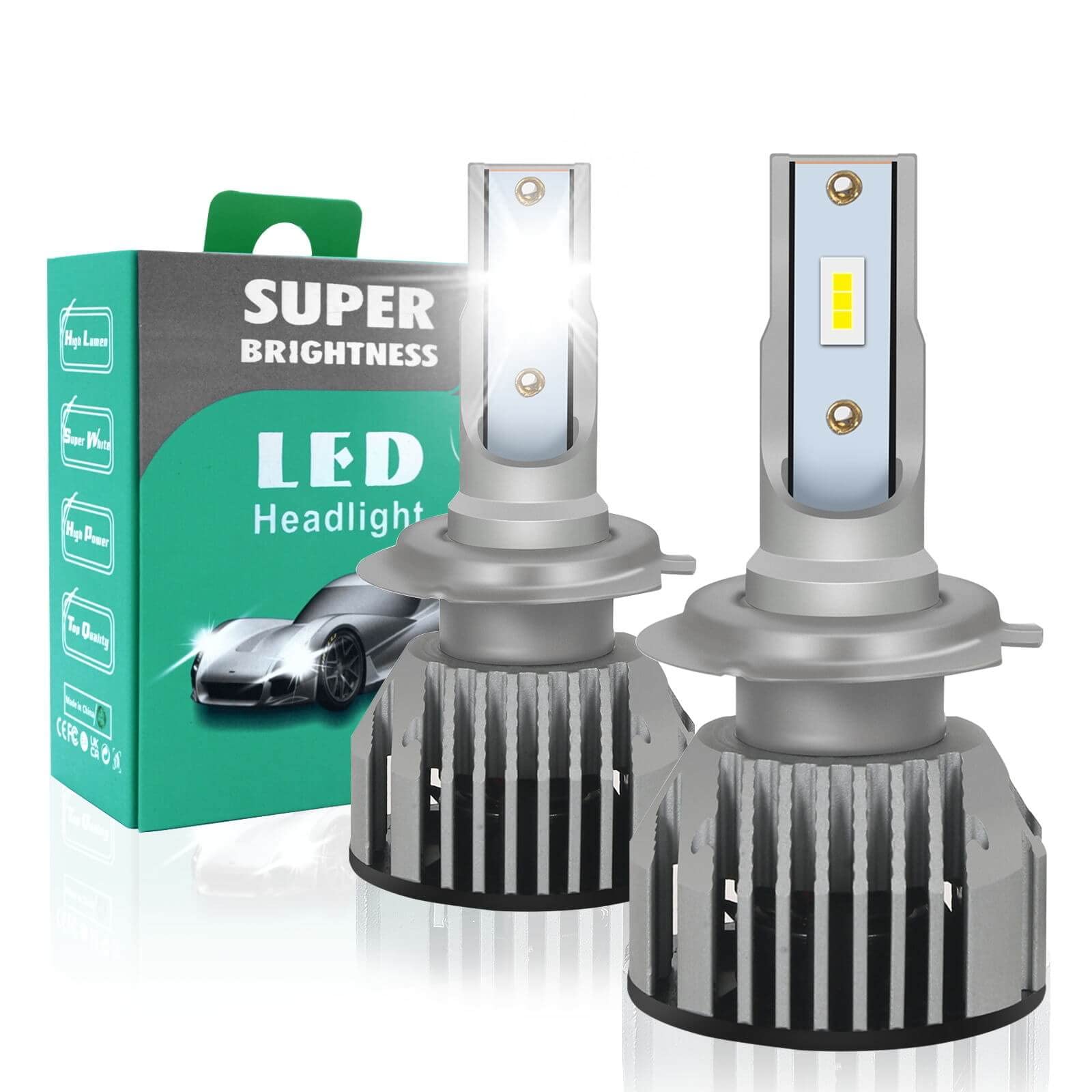 wattstar LED Headlight Bulbs Conversion Kit, 64W Super Bright Hi/Lo Beam Headlamp with Fan, IP68 Flip Chip 9600LM 6500K White 2-Pack (6000K-C19-H7, C19-H7)