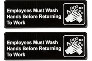SIGNPRO Employees Must Wash Hands Before Returning to Work Sign (Pack of 2) Black and White, 9" x 3"