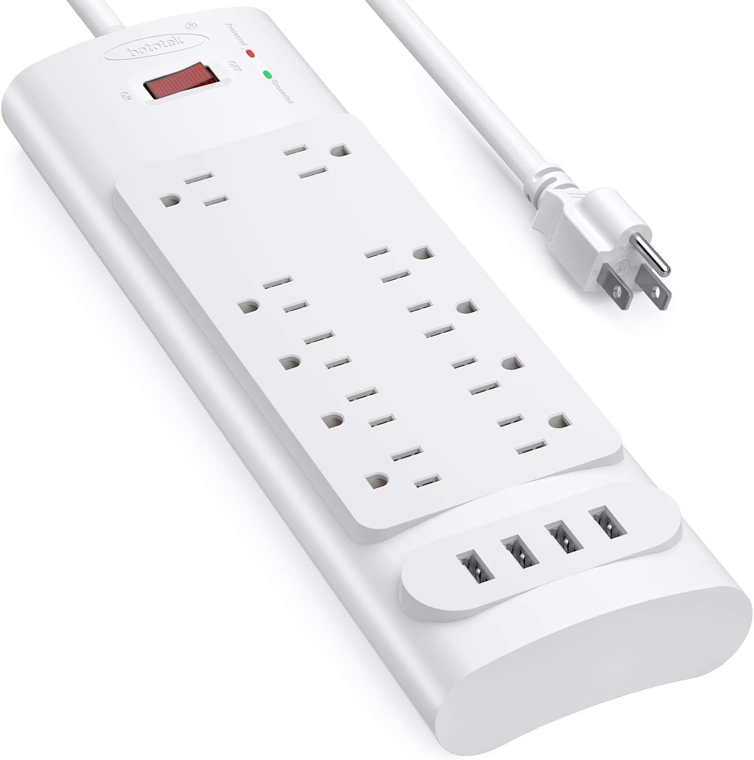 Power Strip, Bototek Surge Protector with 10 AC Outlets and 4 USB Charging Ports,1875W/15A, 2100 Joules, 6 Feet Long Extension Cord for Smartphone Tablets Home,Office, Hotel- Black: Electronics