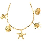 Cowrie Shell Pearl Choker Necklace for Women Gold Boho Starfish Shell Pendant Necklace Beach Seashell Necklaces for Women Jewelry