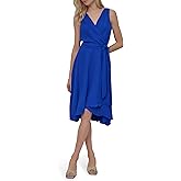 DKNY Womens Sleeveless Surplice Tie Fit & Flare Midi Dress