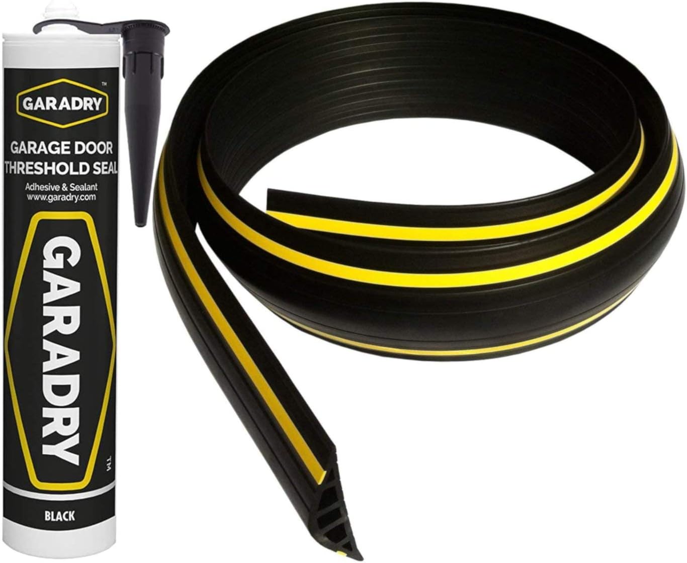 Weather Stop 25mm High Garage Door Threshold Seal Kit 6.17m (20'3") | Ramp Profile | Black/Yellow PVC | Complete Kit | Adhesive Included