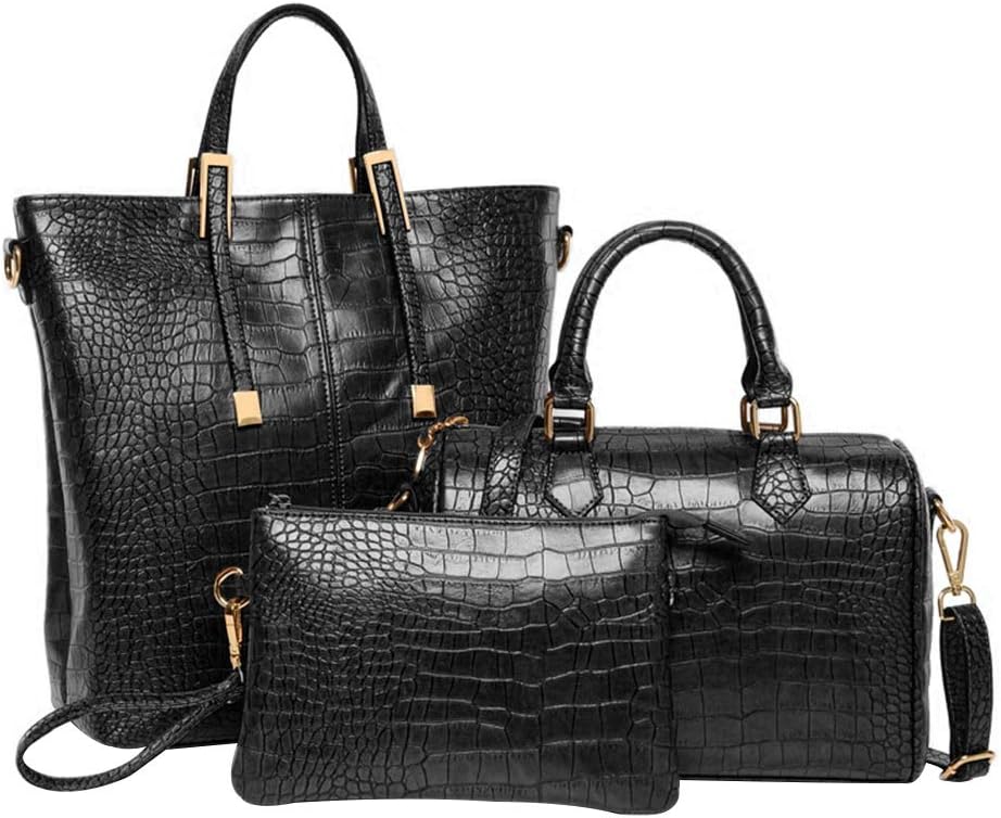 CFPACR 3Pcs Women Crocodile Zipper Adjustable Tote Handbag Shoulder Bag Clutch Set - Blue