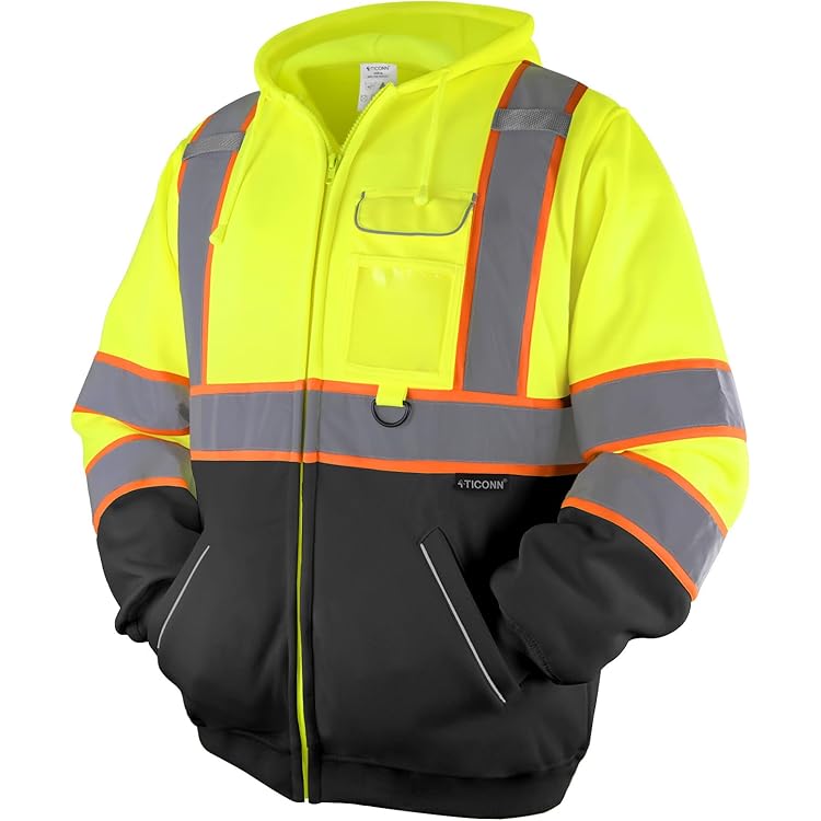 SKSAFETY Hi Vis Work Safety Hoodie For Men - Class 3 High Visibility Reflective Hoodie Jacket, High Vis Pullover Hoodie With Black Bottom - View #7