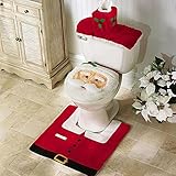 KOBWA Christmas Decoration Bathroom Decoration Santa Toilet Seat Cover and Rug Set