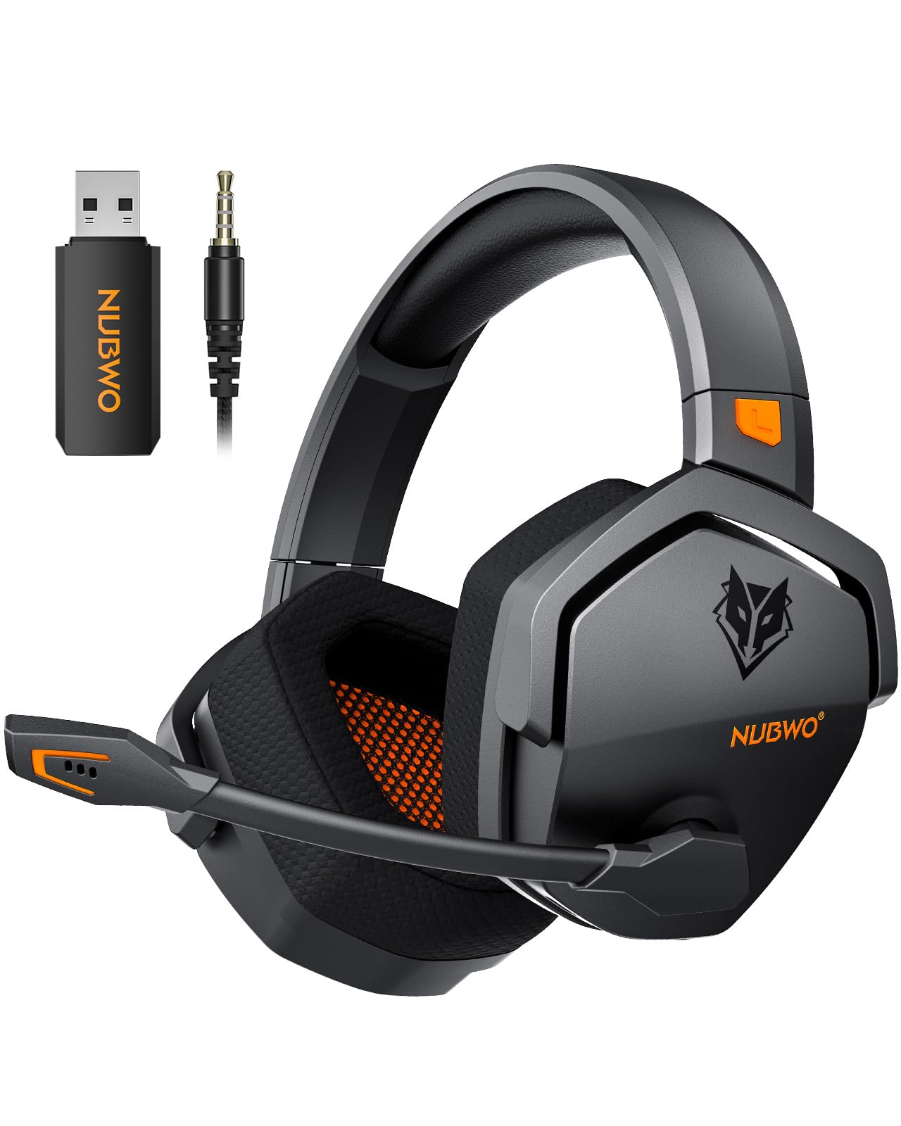 Photo 1 of NUBWO Wireless Gaming Headset with Mic for Ps5 Ps4 PC, Zero Interference, 100-Hour Battery All-Day Play, 23ms Sync? for Fortnite & Call of Duty/FPS Gamers, Triple Mode All Devices Compatible - Orange