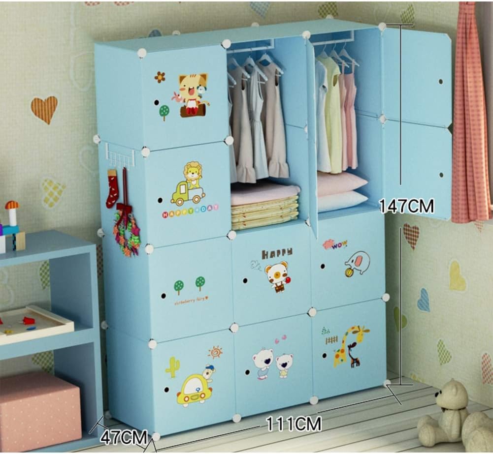 Amazon Co Jp 子供 ワードローブ 者 ポータブル レジン ベッドルーム アルモアーレ 子供のドレッサーのためのかわいい漫画のクローゼットモジュラーキューブ 111 47 147cm ホーム キッチン